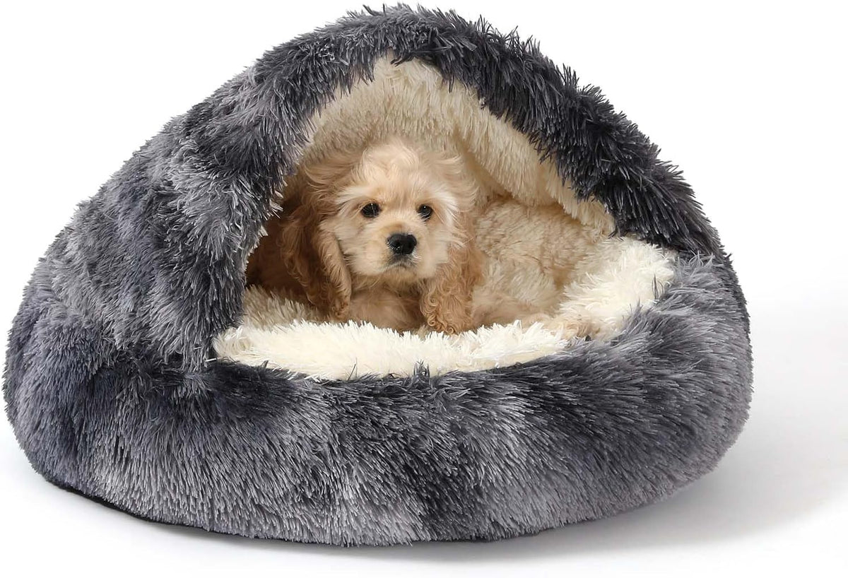 Hooded Donut Bed, Calming Cave for Cats & Small Dogs