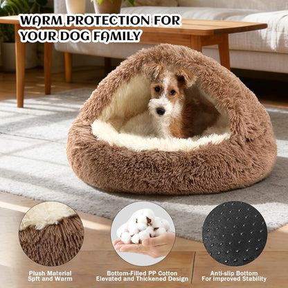 Hooded Donut Bed, Calming Cave for Cats & Small Dogs