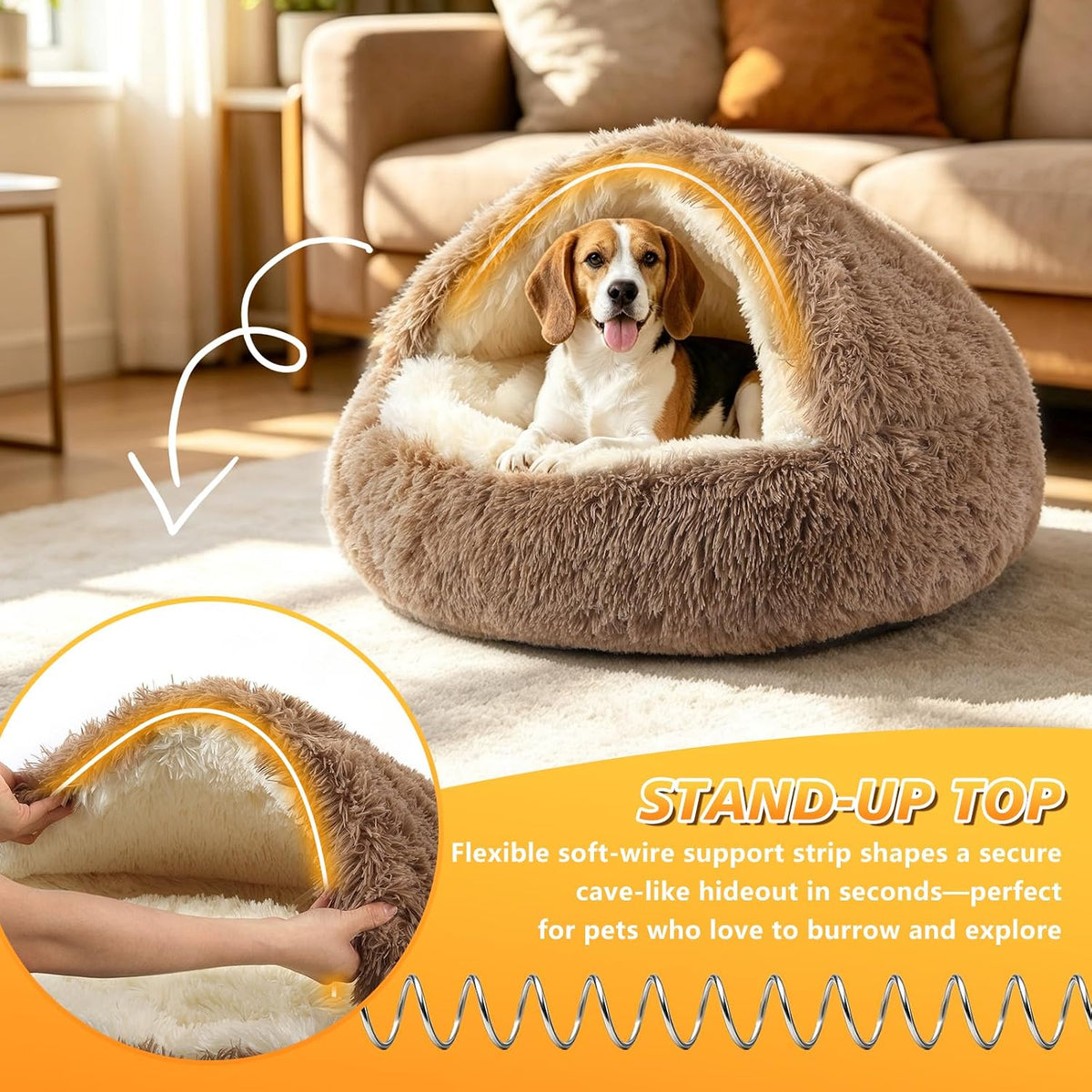 Hooded Donut Bed, Calming Cave for Cats & Small Dogs