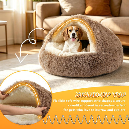 Hooded Donut Bed, Calming Cave for Cats & Small Dogs