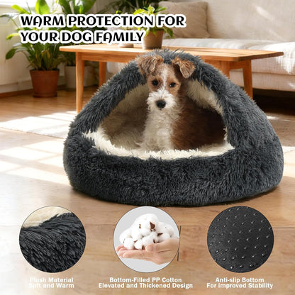 Hooded Donut Bed, Calming Cave for Cats & Small Dogs