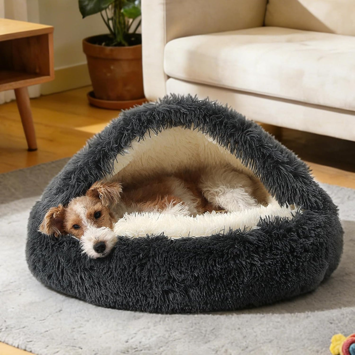 Hooded Donut Bed, Calming Cave for Cats & Small Dogs