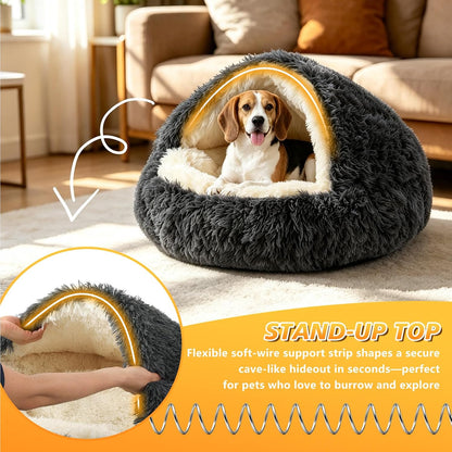 Hooded Donut Bed, Calming Cave for Cats & Small Dogs