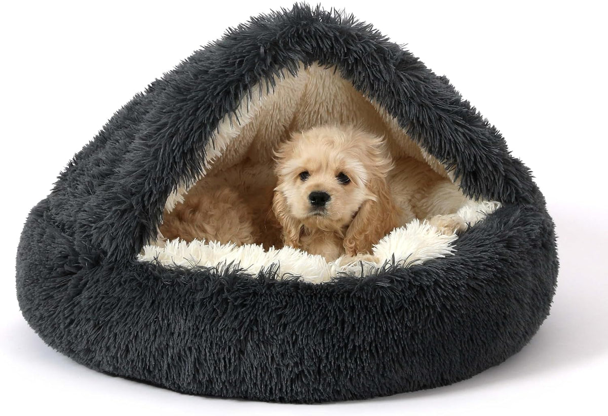 Hooded Donut Bed, Calming Cave for Cats & Small Dogs