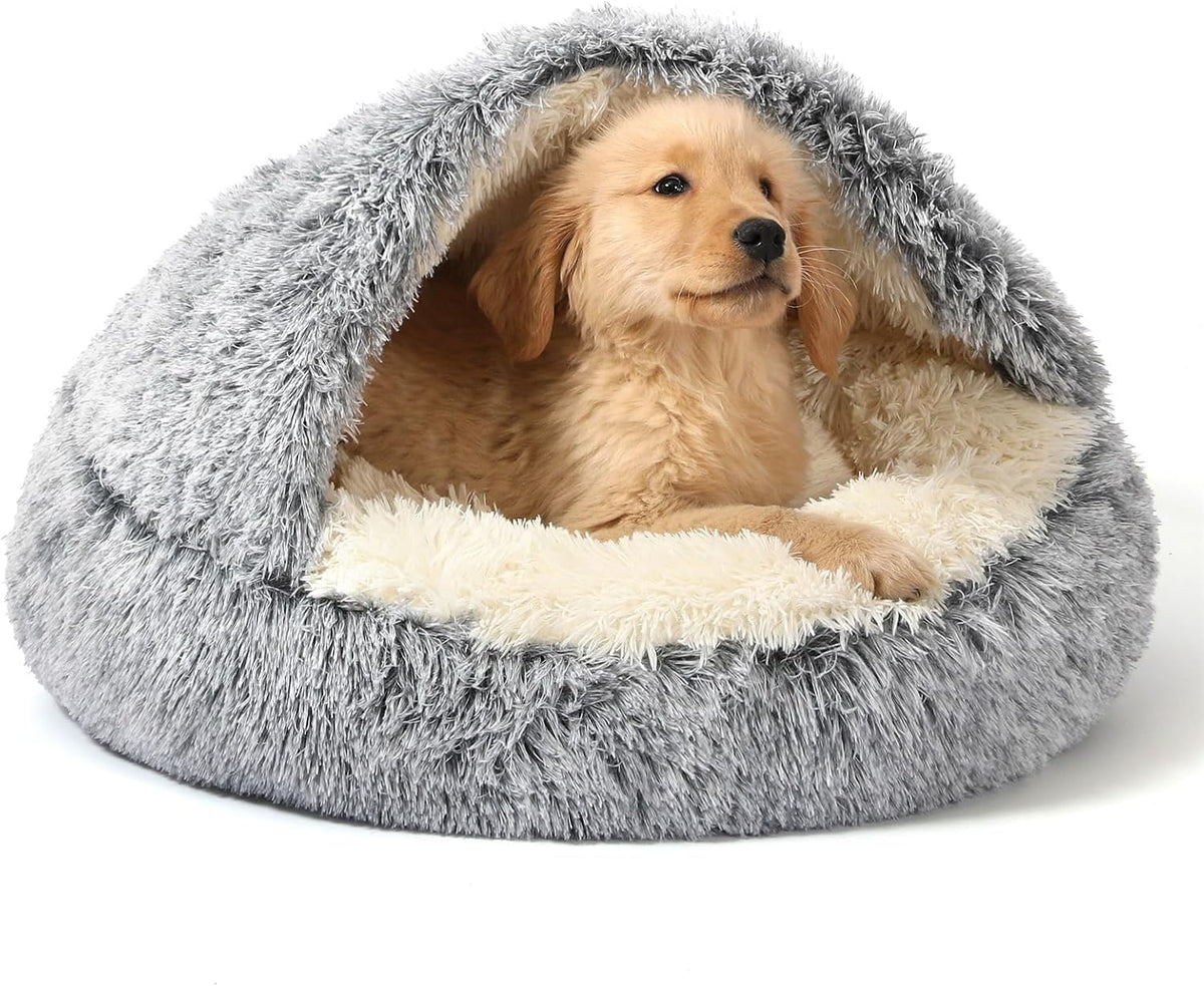 Hooded Donut Bed, Calming Cave for Cats & Small Dogs