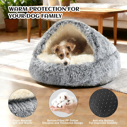 Hooded Donut Bed, Calming Cave for Cats & Small Dogs