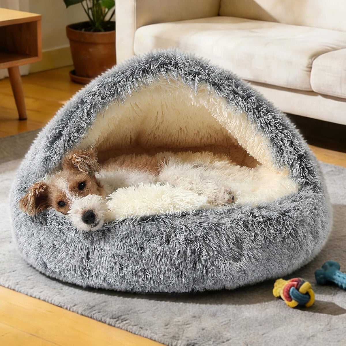 Hooded Donut Bed, Calming Cave for Cats & Small Dogs