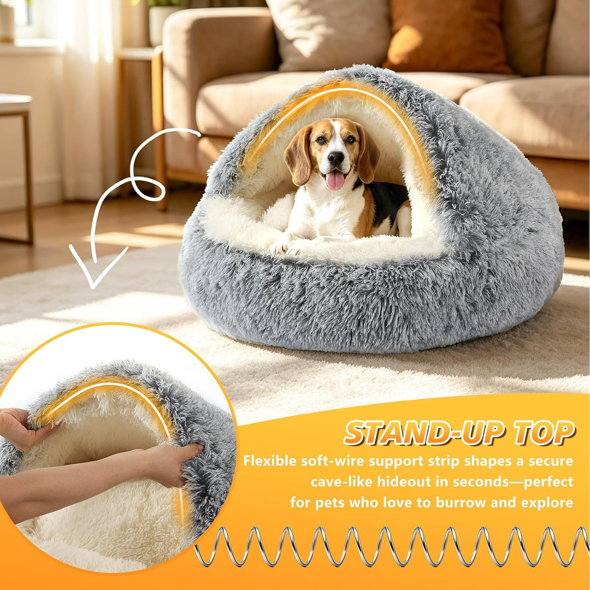 Hooded Donut Bed, Calming Cave for Cats & Small Dogs