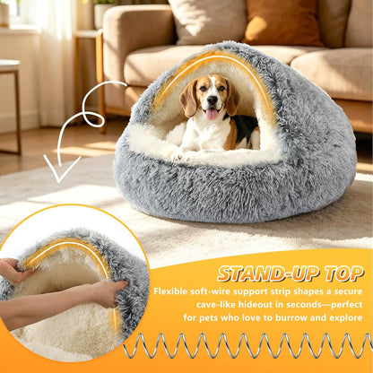 Hooded Donut Bed, Calming Cave for Cats & Small Dogs
