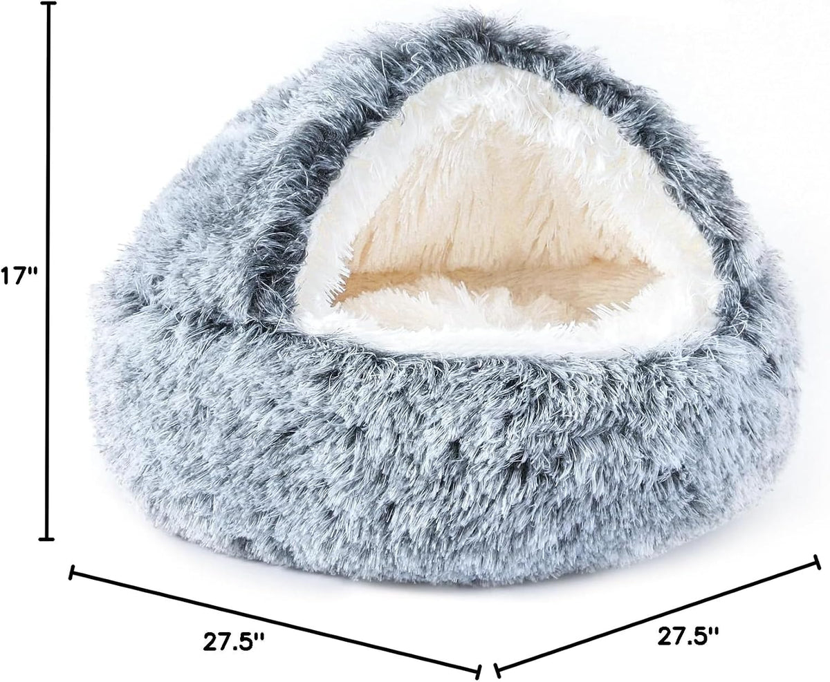 Hooded Donut Bed, Calming Cave for Cats & Small Dogs