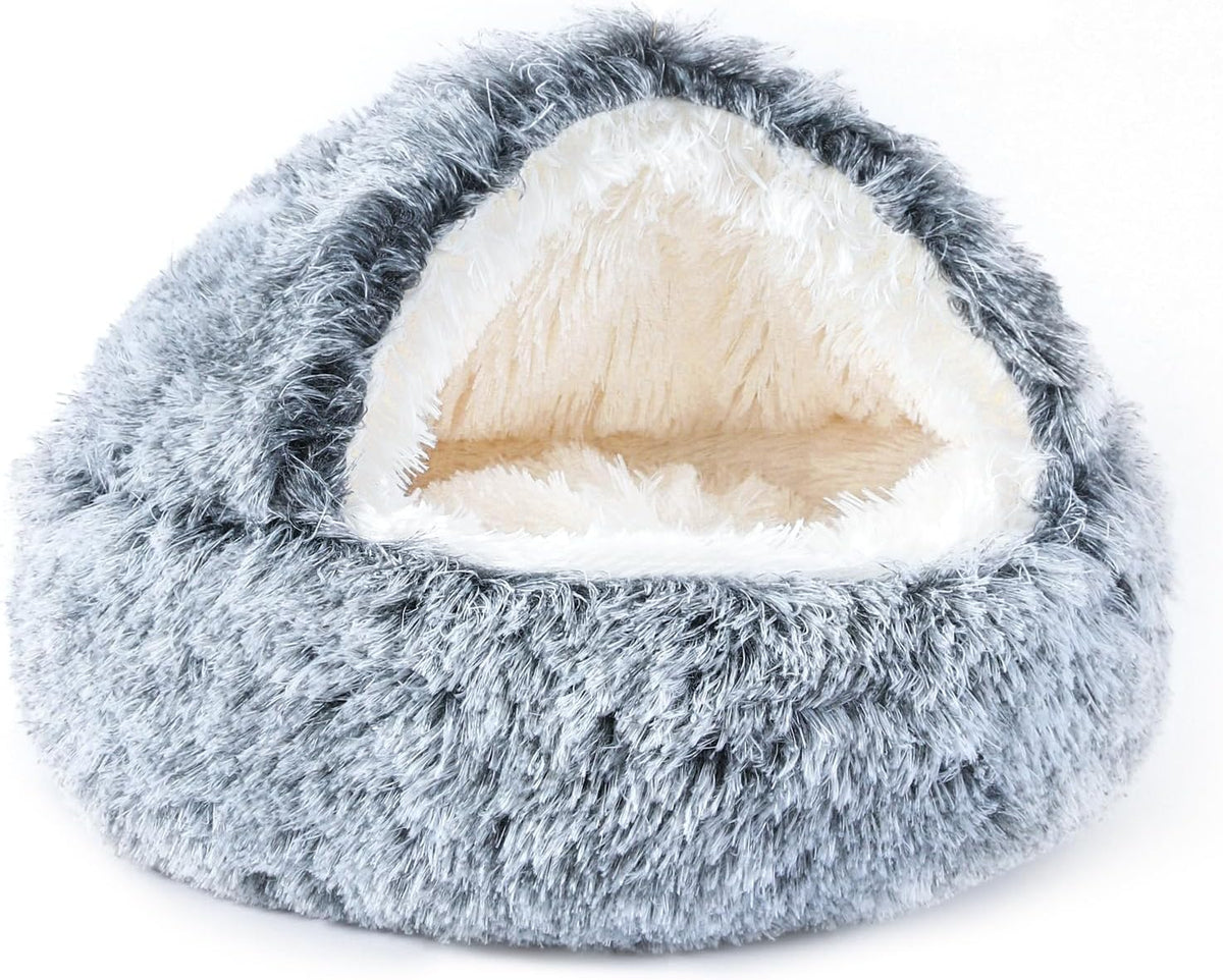 Hooded Donut Bed, Calming Cave for Cats & Small Dogs