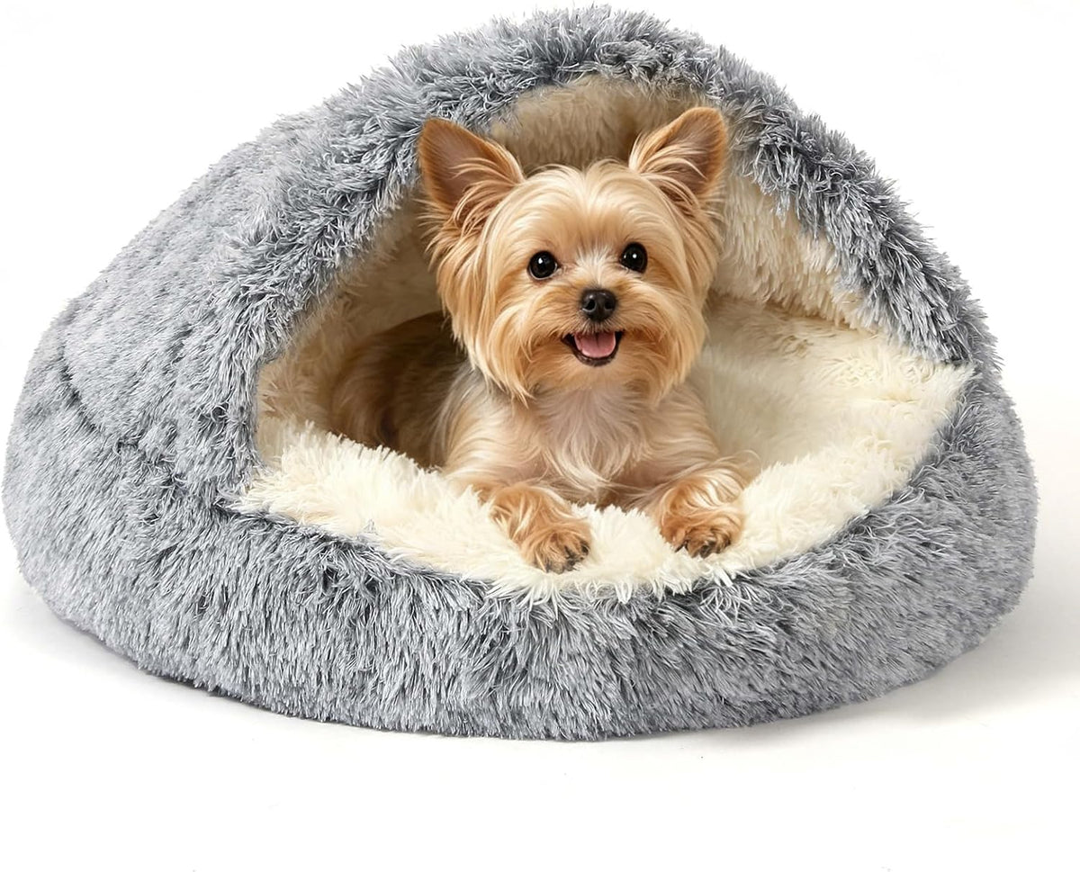 Hooded Donut Bed, Calming Cave for Cats & Small Dogs
