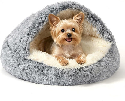 Hooded Donut Bed, Calming Cave for Cats & Small Dogs