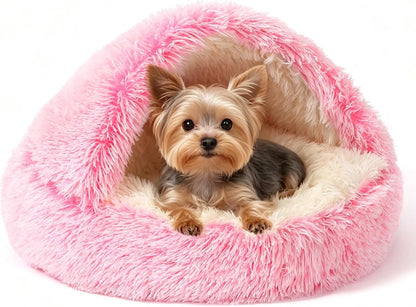 Hooded Donut Bed, Calming Cave for Cats & Small Dogs
