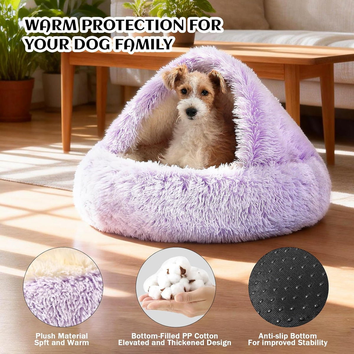 Hooded Donut Bed, Calming Cave for Cats & Small Dogs