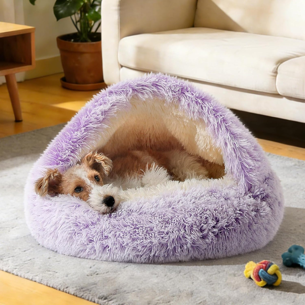 Hooded Donut Bed, Calming Cave for Cats & Small Dogs