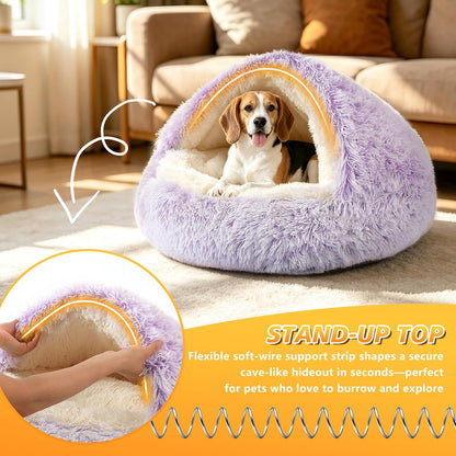 Hooded Donut Bed, Calming Cave for Cats & Small Dogs