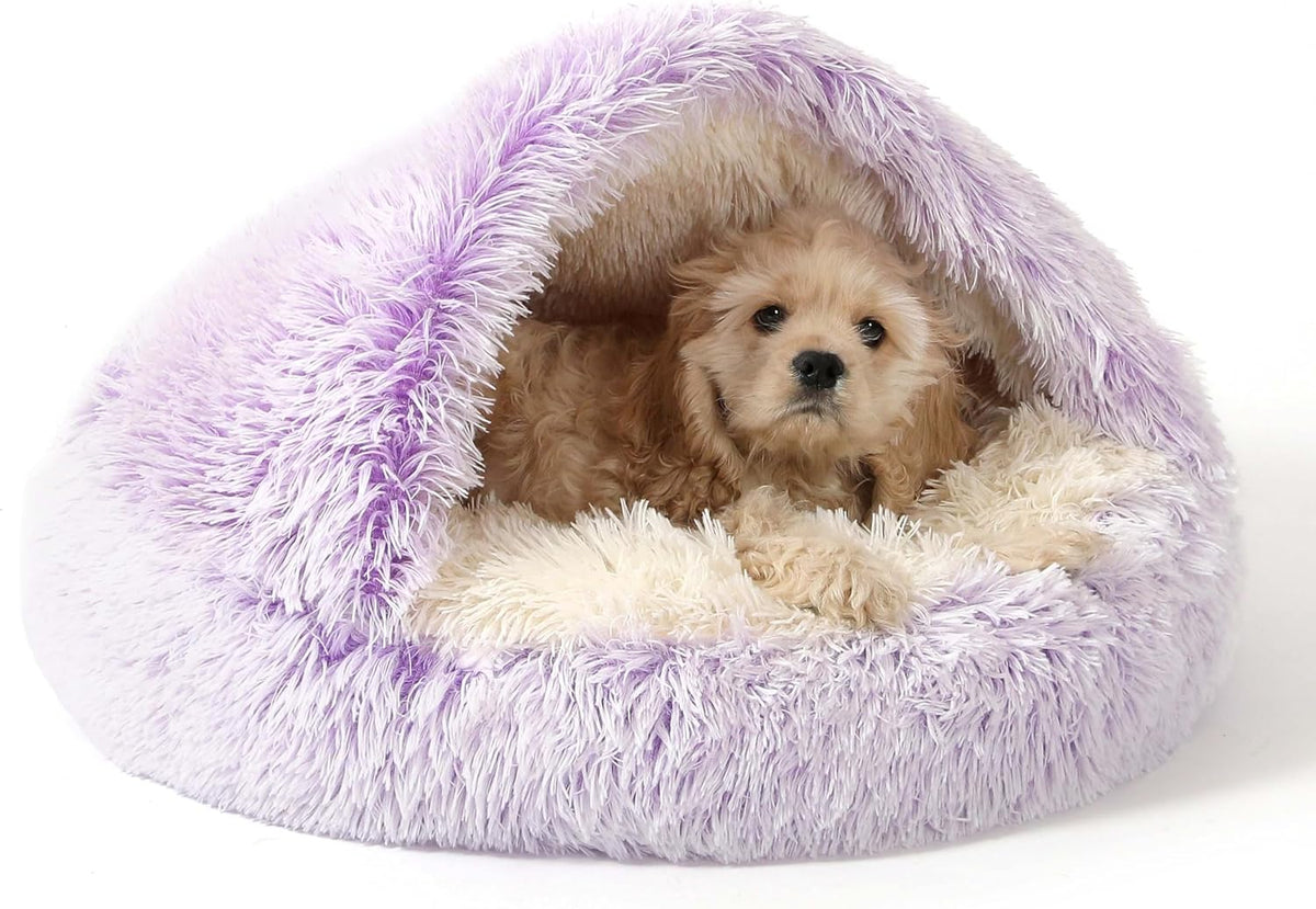 Hooded Donut Bed, Calming Cave for Cats & Small Dogs