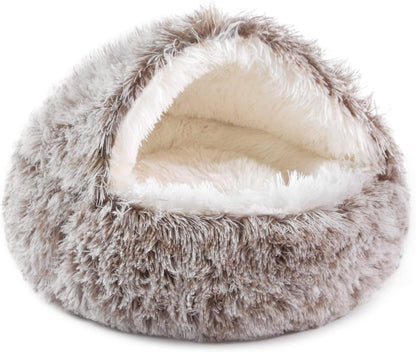 Hooded Donut Bed, Calming Cave for Cats & Small Dogs