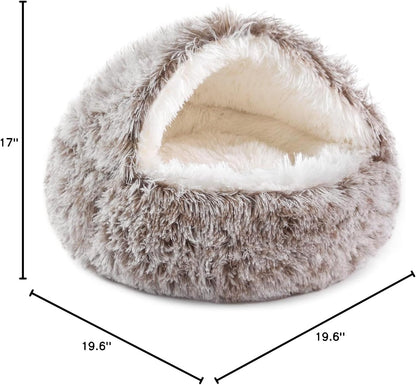 Hooded Donut Bed, Calming Cave for Cats & Small Dogs