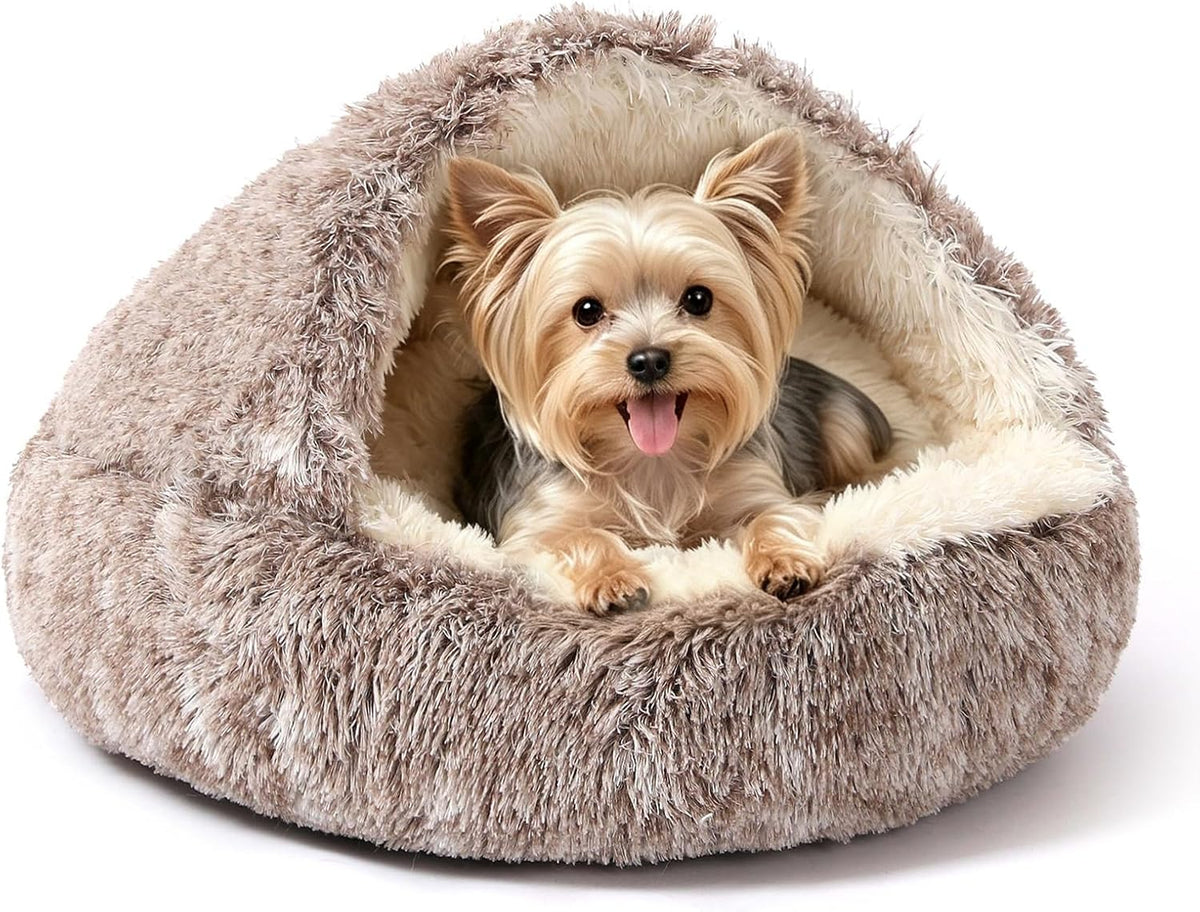 Hooded Donut Bed, Calming Cave for Cats & Small Dogs