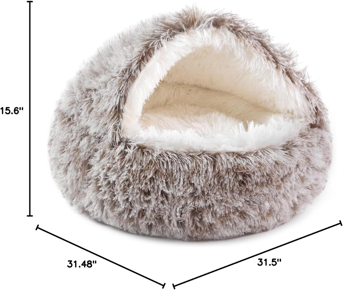 Hooded Donut Bed, Calming Cave for Cats & Small Dogs