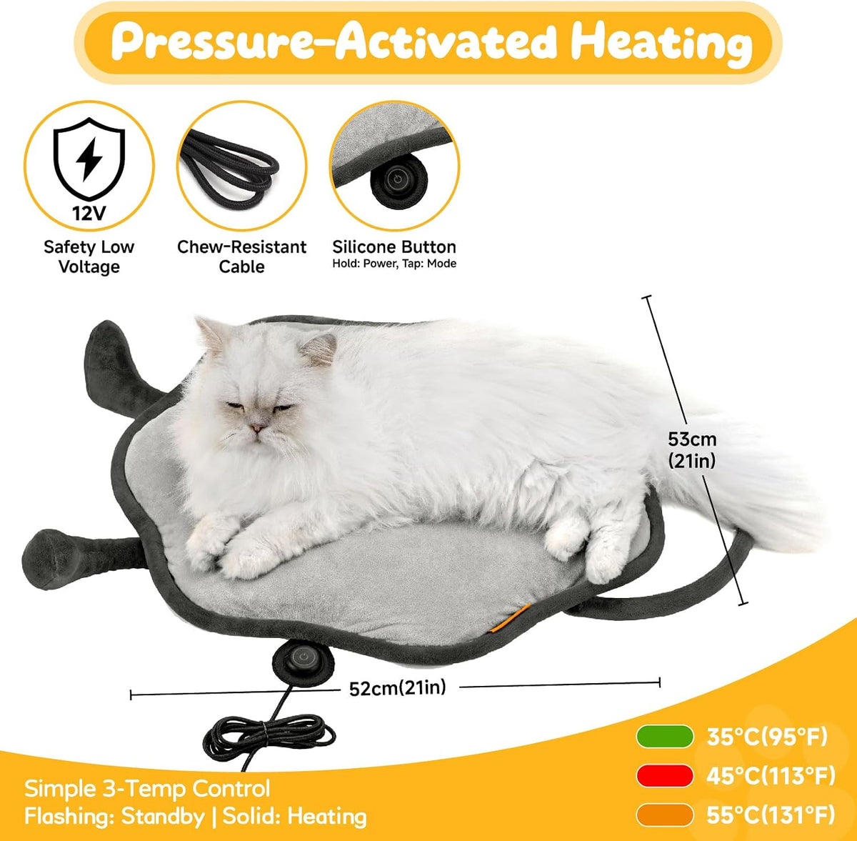 Cat Heating Pad for Indoor Cat Electric Heated Bed Sunflower Grey