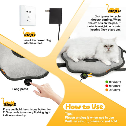Cat Heating Pad for Indoor Cat Electric Heated Bed Sunflower Grey
