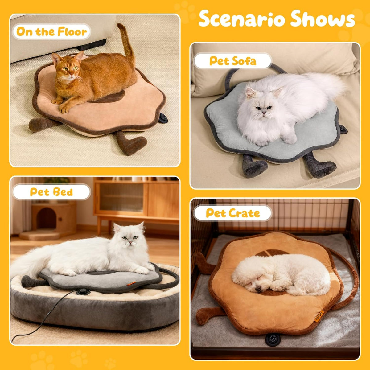 Cat Heating Pad for Indoor Cat Electric Heated Bed Sunflower Grey