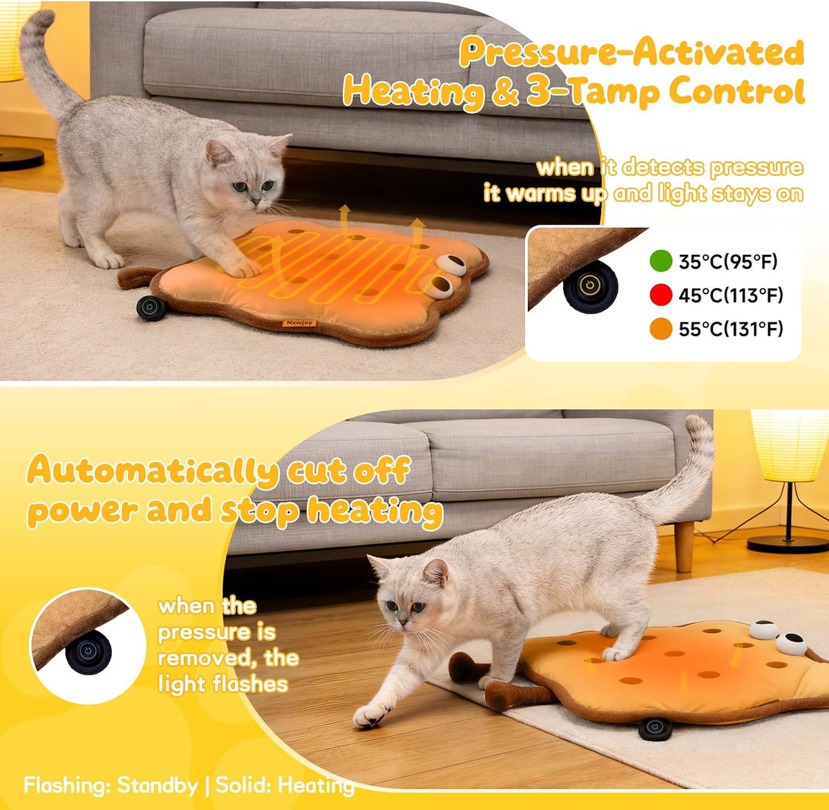 Cat Heating Pad for Indoor Cat Electric Heated Bed Sunflower Grey