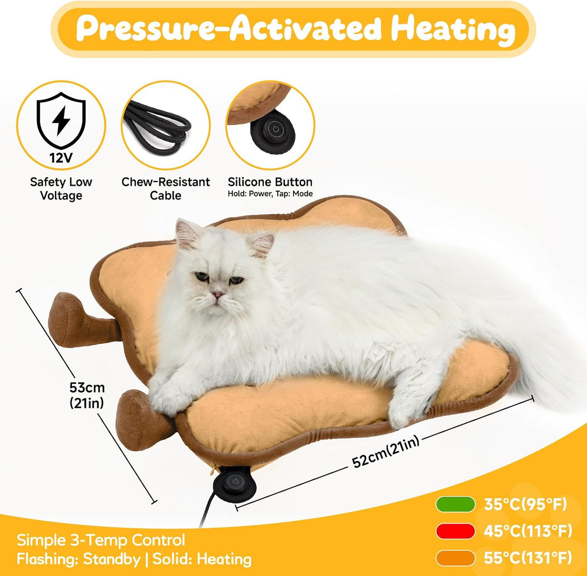 Cat Heating Pad for Indoor Cat Electric Heated Bed Sunflower Grey