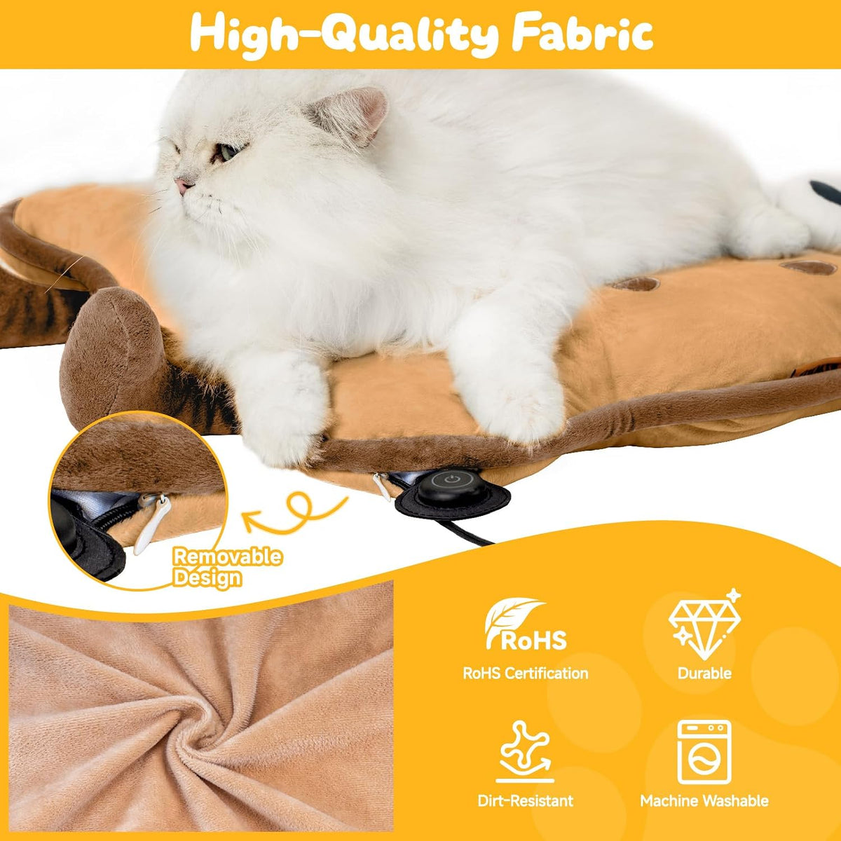 Cat Heating Pad for Indoor Cat Electric Heated Bed Sunflower Grey