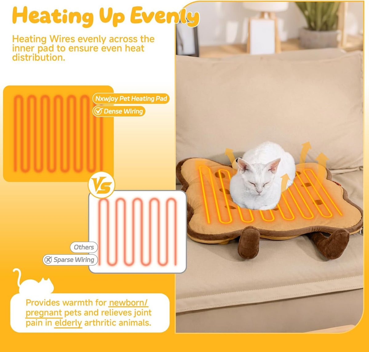Cat Heating Pad for Indoor Cat Electric Heated Bed Sunflower Grey