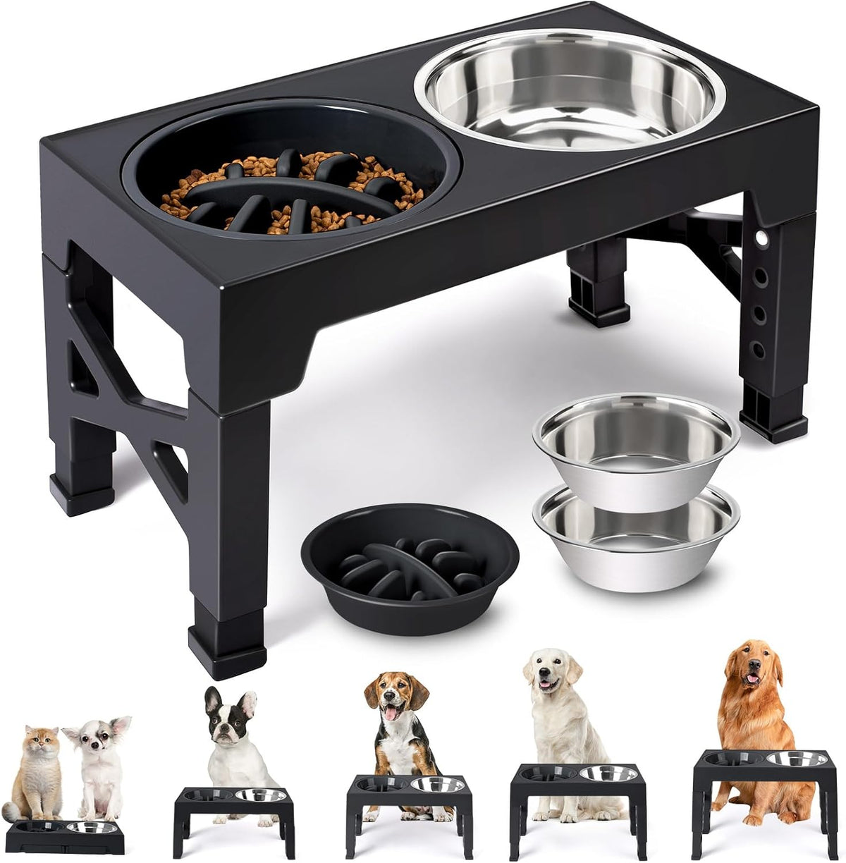 Elevated Dog Bowls with 5 Adjustable Heights Stand