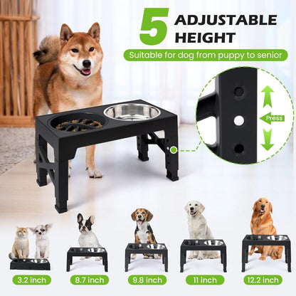 Elevated Dog Bowls with 5 Adjustable Heights Stand