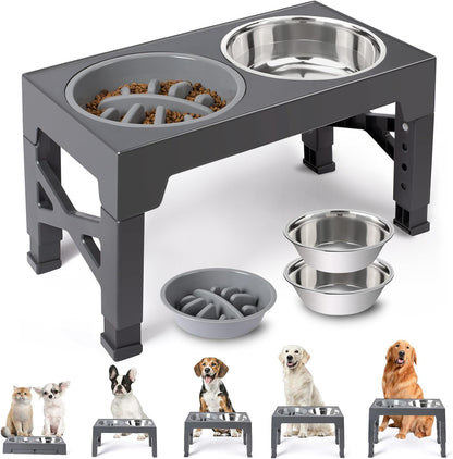 Elevated Dog Bowls with 5 Adjustable Heights Stand