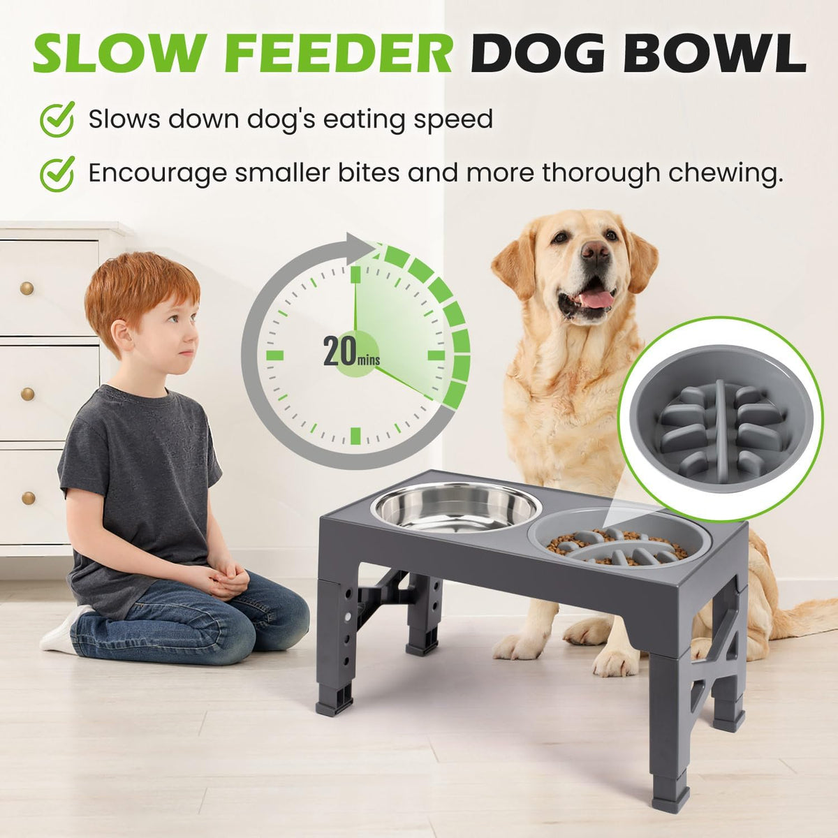 Elevated Dog Bowls with 5 Adjustable Heights Stand
