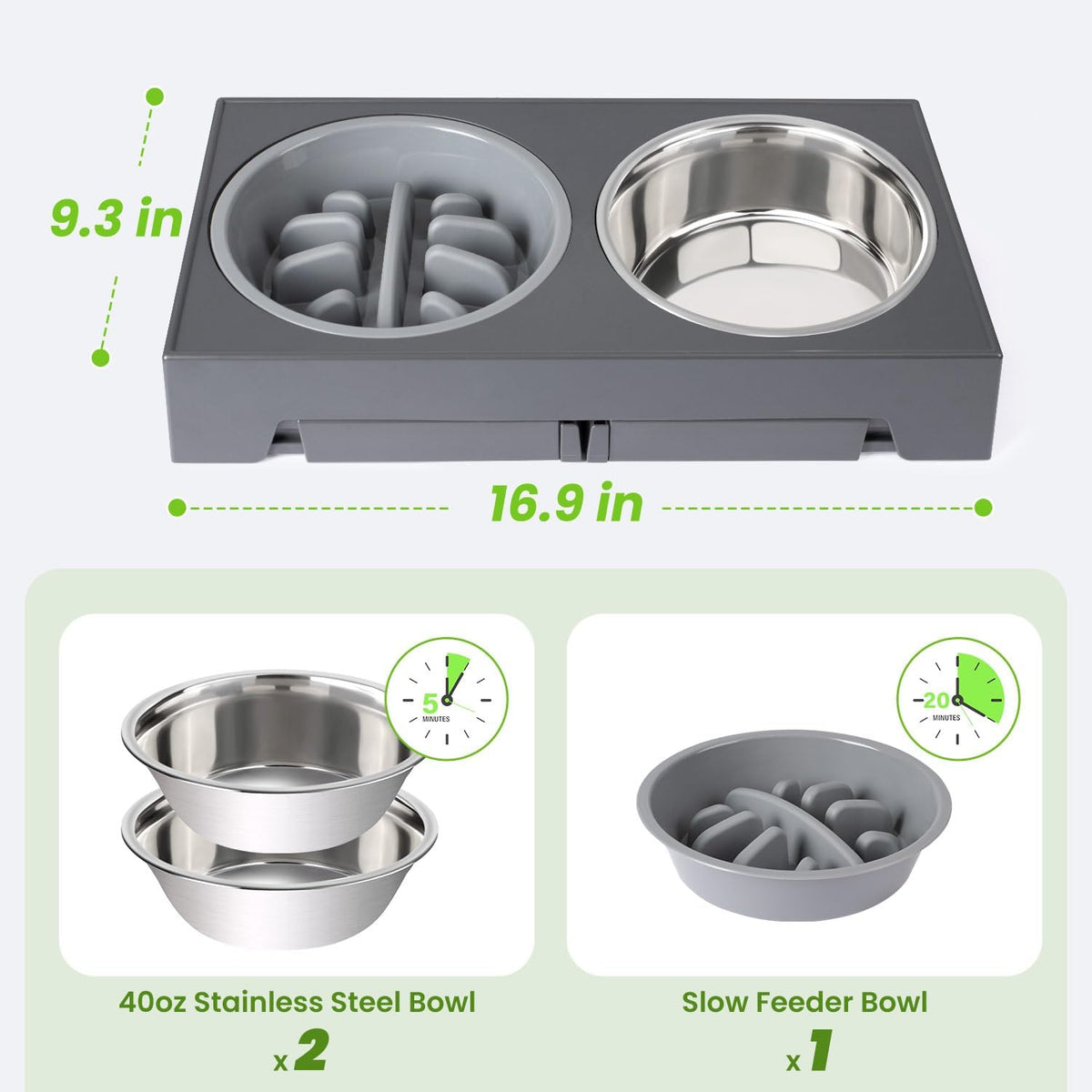 Elevated Dog Bowls with 5 Adjustable Heights Stand