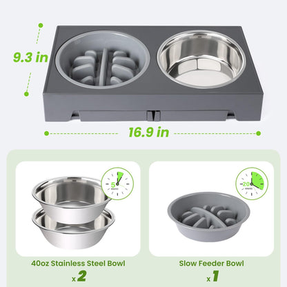 Elevated Dog Bowls with 5 Adjustable Heights Stand