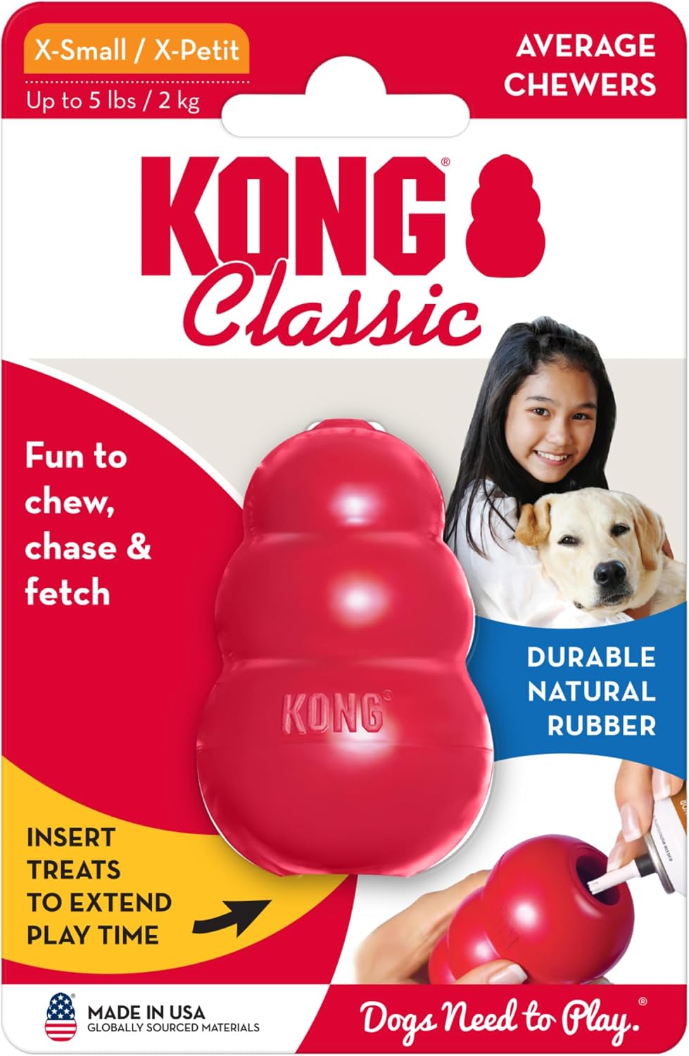 Classic Stuffable Dog Toy, Natural Rubber Chew, for Large Dogs