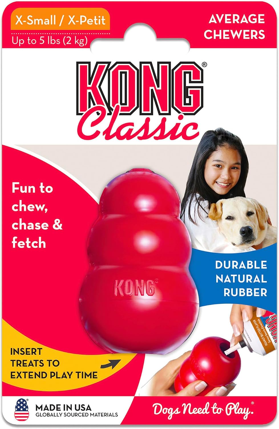 Classic Stuffable Dog Toy, Natural Rubber Chew, for Large Dogs