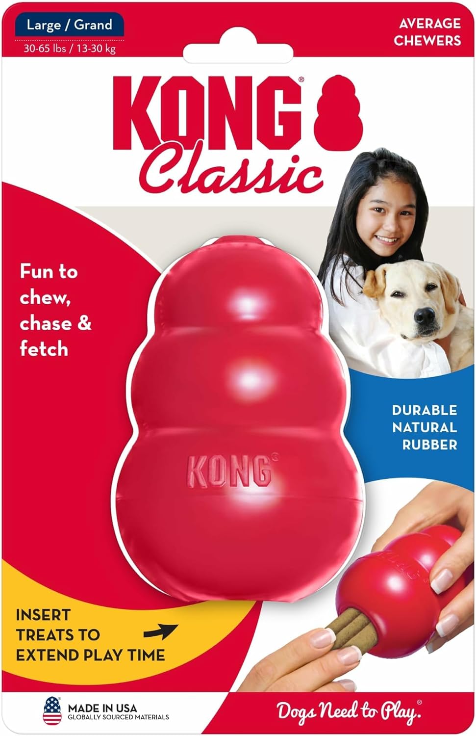 Classic Stuffable Dog Toy, Natural Rubber Chew, for Large Dogs