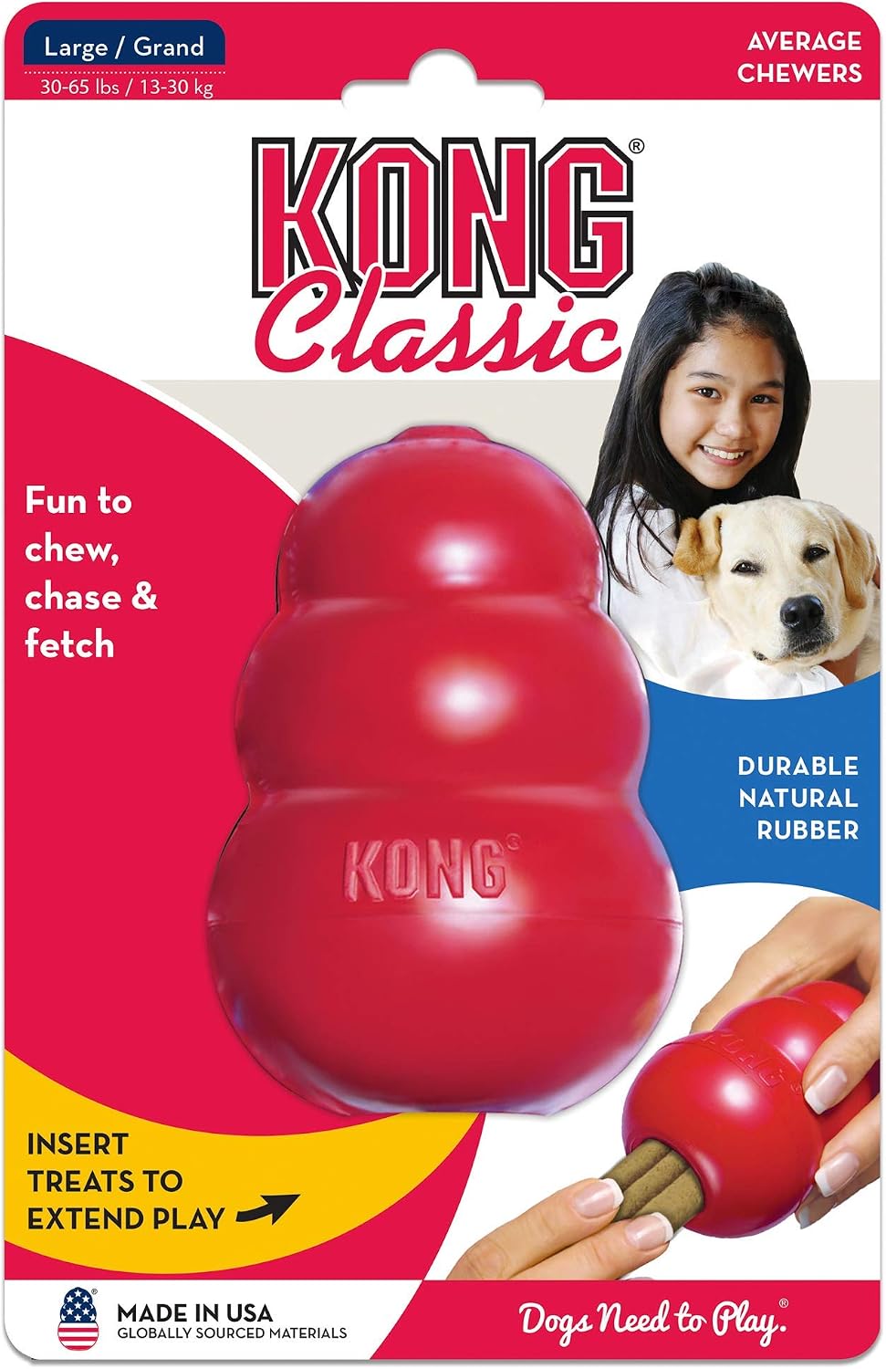 Classic Stuffable Dog Toy, Natural Rubber Chew, for Large Dogs