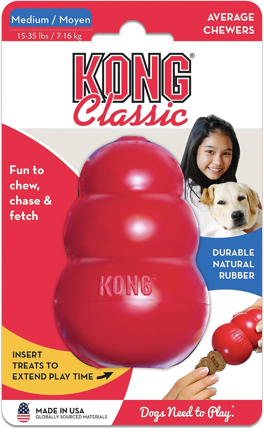 Classic Stuffable Dog Toy, Natural Rubber Chew, for Large Dogs