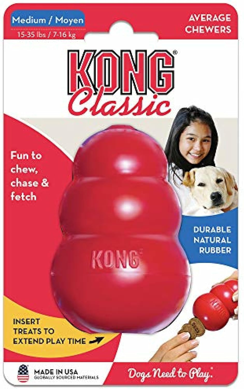 Classic Stuffable Dog Toy, Natural Rubber Chew, for Large Dogs