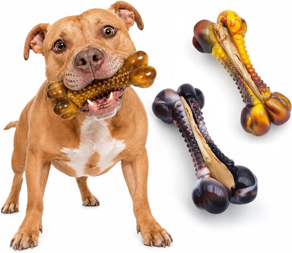 Dog Chew Toys for Aggressive Chewers, 2Pack Indestructible Dogs Bone Toy for Large Small Medium Breeds, Durable Tough Nylon Dog Toys To Keep Them Busy, Puppy Teething Dogs Toy Bone, Beef&Bacon Flavor
