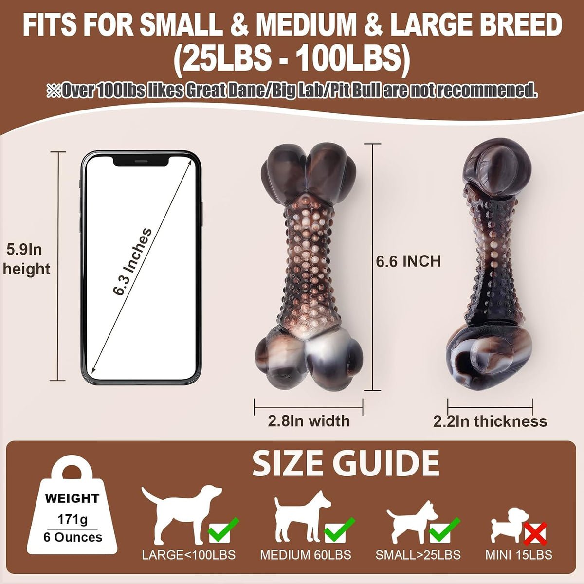 Dog Chew Toys for Aggressive Chewers, 2Pack Indestructible Dogs Bone Toy for Large Small Medium Breeds, Durable Tough Nylon Dog Toys To Keep Them Busy, Puppy Teething Dogs Toy Bone, Beef&Bacon Flavor