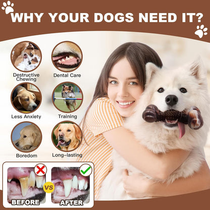 Dog Chew Toys for Aggressive Chewers, 2Pack Indestructible Dogs Bone Toy for Large Small Medium Breeds, Durable Tough Nylon Dog Toys To Keep Them Busy, Puppy Teething Dogs Toy Bone, Beef&Bacon Flavor