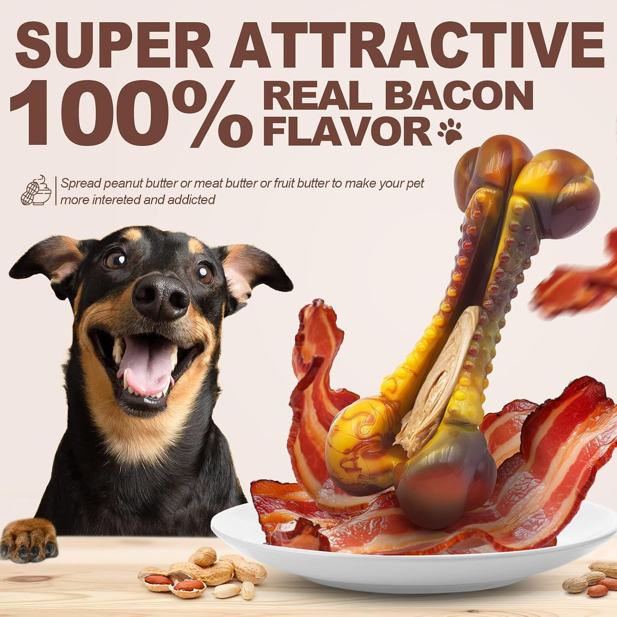 Dog Chew Toys for Aggressive Chewers, 2Pack Indestructible Dogs Bone Toy for Large Small Medium Breeds, Durable Tough Nylon Dog Toys To Keep Them Busy, Puppy Teething Dogs Toy Bone, Beef&Bacon Flavor