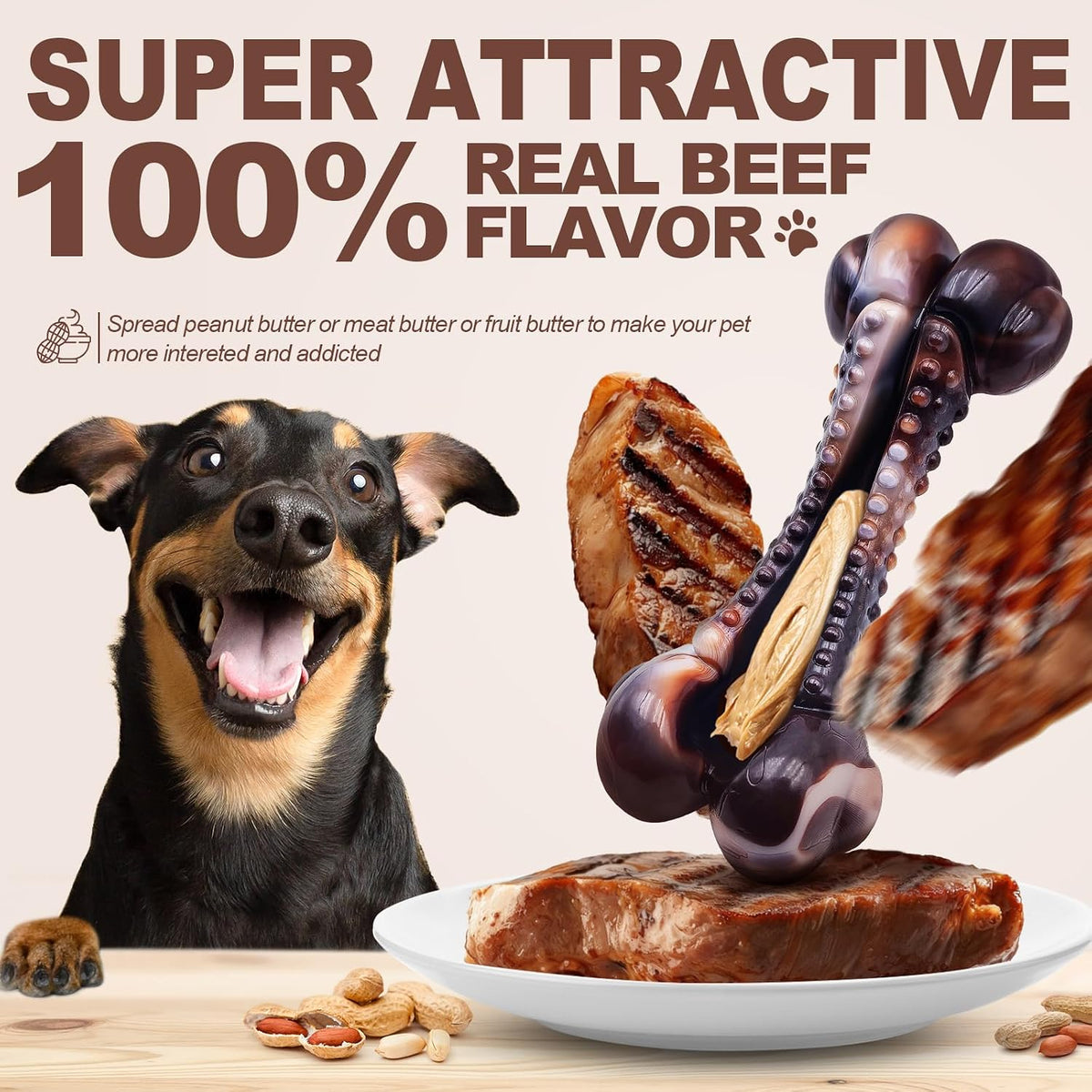 Dog Chew Toys for Aggressive Chewers, 2Pack Indestructible Dogs Bone Toy for Large Small Medium Breeds, Durable Tough Nylon Dog Toys To Keep Them Busy, Puppy Teething Dogs Toy Bone, Beef&Bacon Flavor